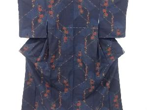 未使用品　抽象草花模様織り出し手織り紬着物